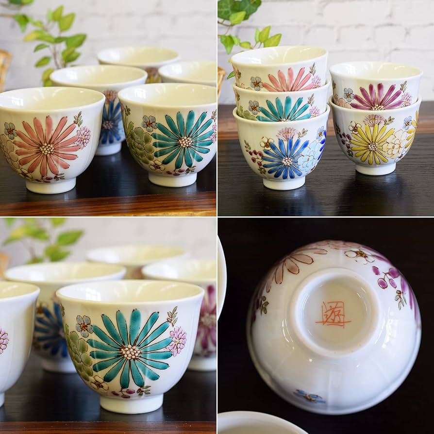 送料無料　極上品　明治～大正期九谷焼ぐい呑み（煎茶碗）5客 完品無傷 楽天市場】湯呑 緑椿小湯呑 煎茶碗 玉露碗 1客 九谷焼 進山 椿上